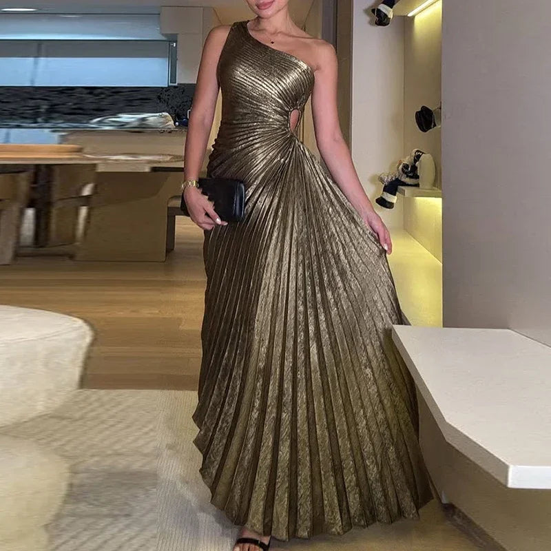 Sexy Symmetrical Hollow Pleats Long Dress