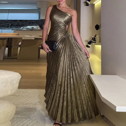 Sexy Symmetrical Hollow Pleats Long Dress