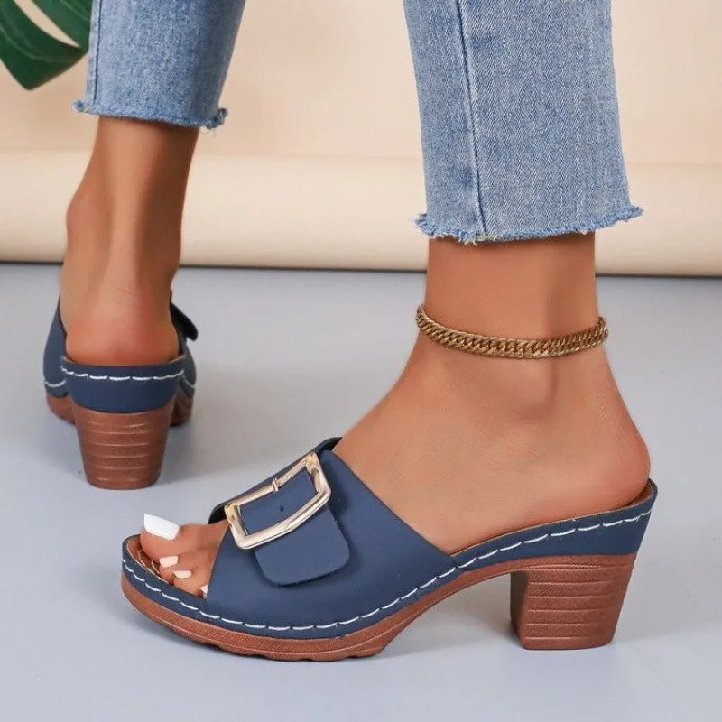 Women Sandals Soft Platform Shoes Ladies Chunky Heels Buckle Designer Slippers