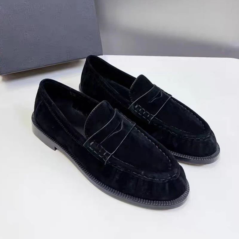 New Women Loafers Round Toe Top Quality Genuine Leather Low Heel Shallow Comfort  Shoes