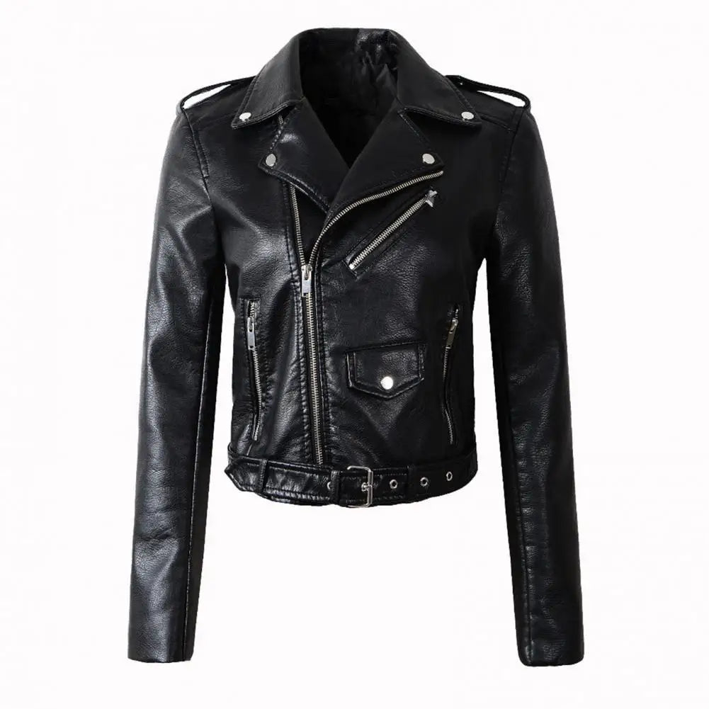 Women Jacket Faux Leather Cargo Overcoat
