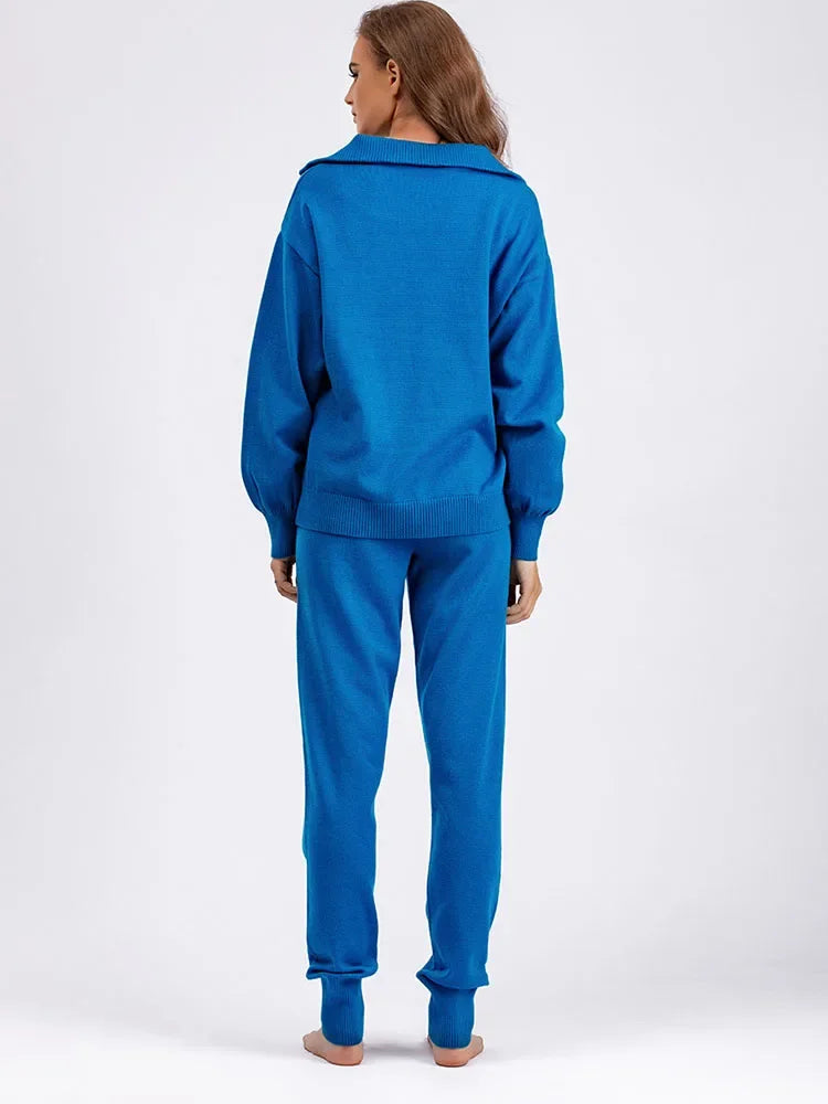 Women Casual Knitwear Pullovers Tops Conjuntos High Waist Jogger Pants Tracksuit