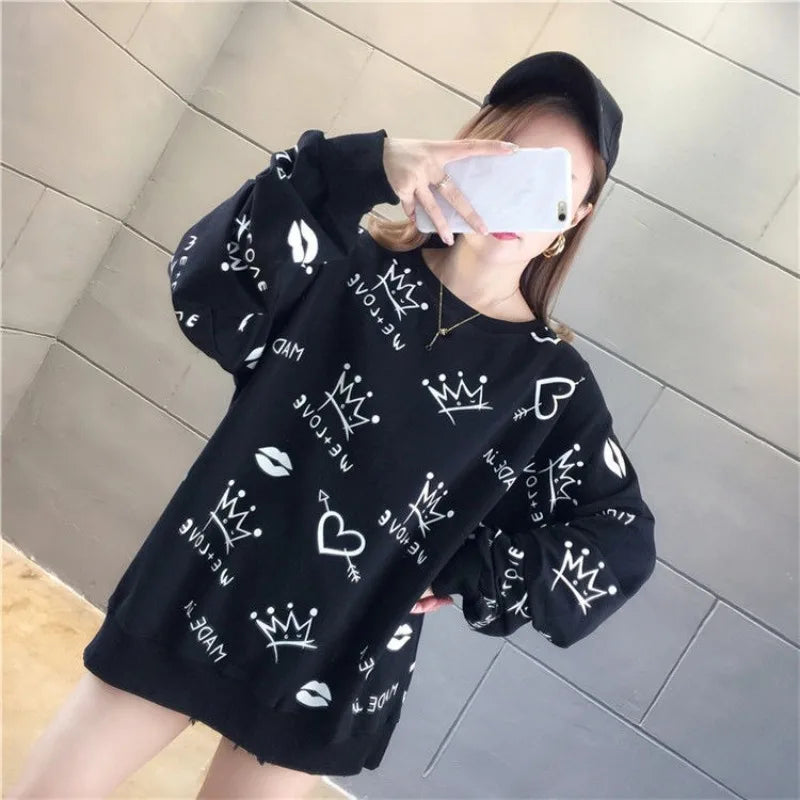 Women's Sweatshirts Black Youthful Clothes  New In Plus Size Female Pullover