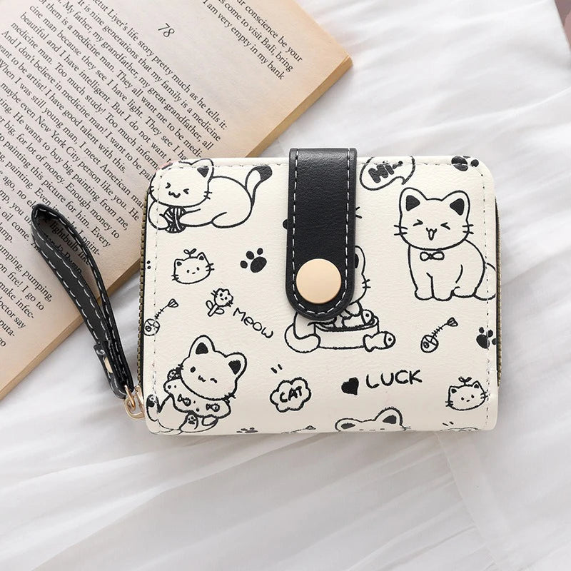 Cute Cat Wallets for Women Card Holder Small Purses with Zip Coin