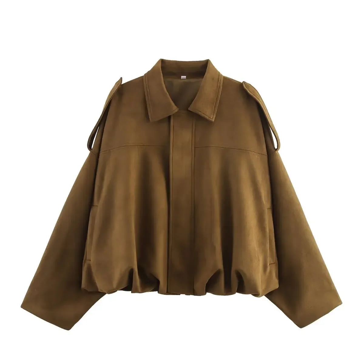 Women's Bomber Jacket Lapel Long Sleeve Zipper Suede Jacket