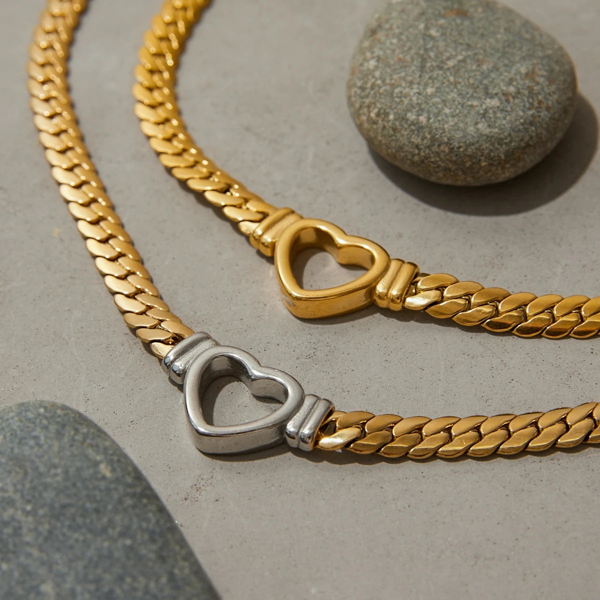 Hollow Love Flat Snake Chain Necklace Stainless Steel Stackable Chain Necklace