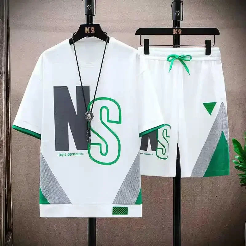 Men Summer Tracksuit Short T-Shirt +Shorts Set Sports Fashion Outfit
