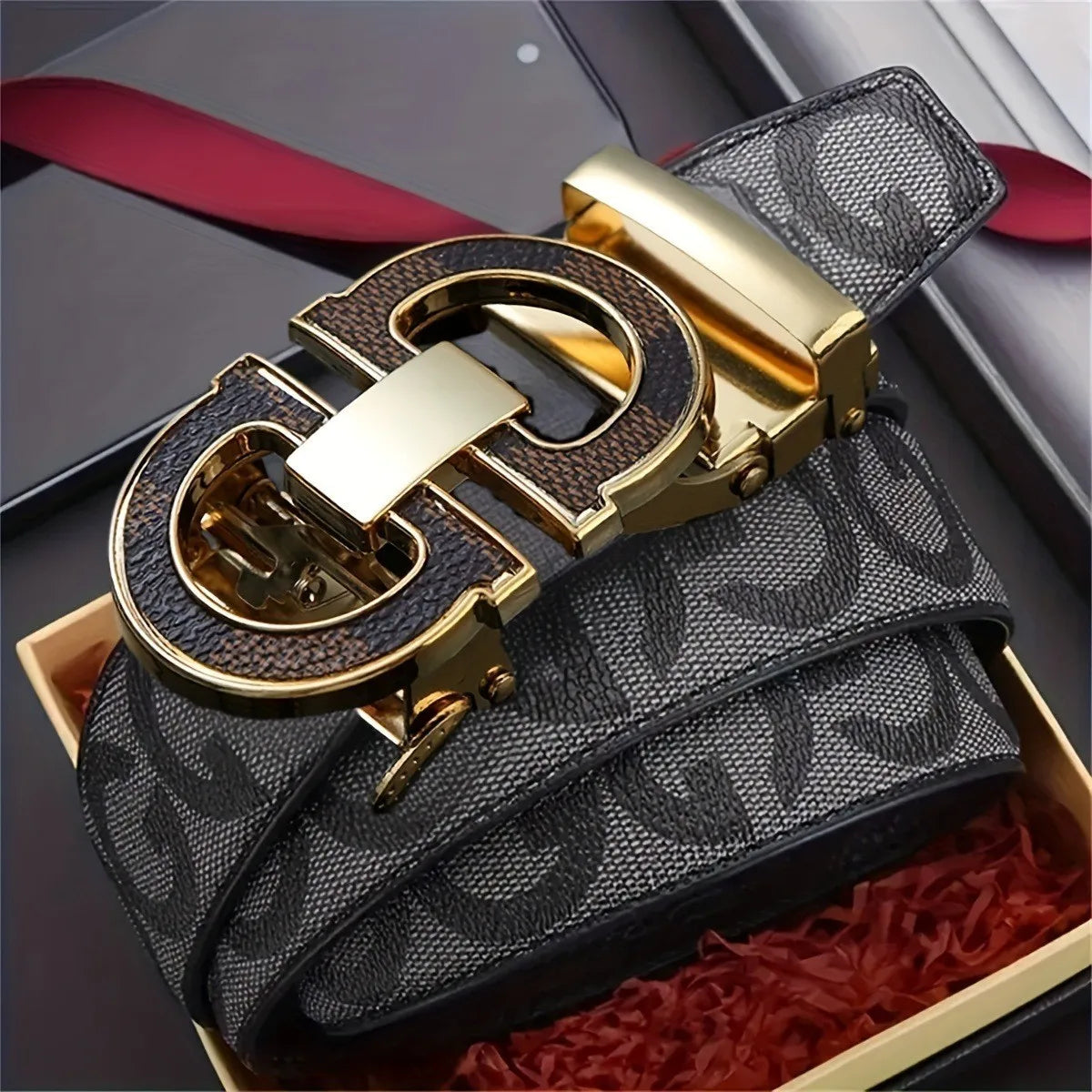 Formal Leather Canvas Belt  Metal Automatic Buckle unisex