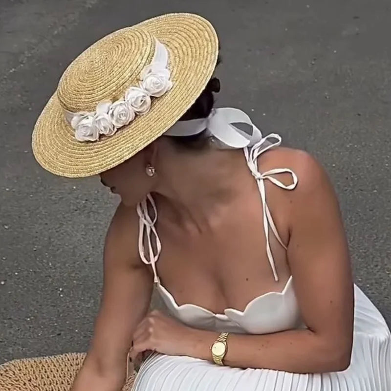 Retro Gold Braided Female Sunshade Flat Sequins Hat