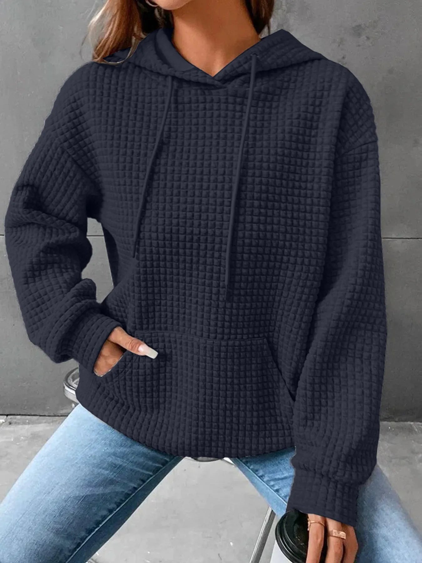 Women's hooded sweatshirt spring and autumn style waffle