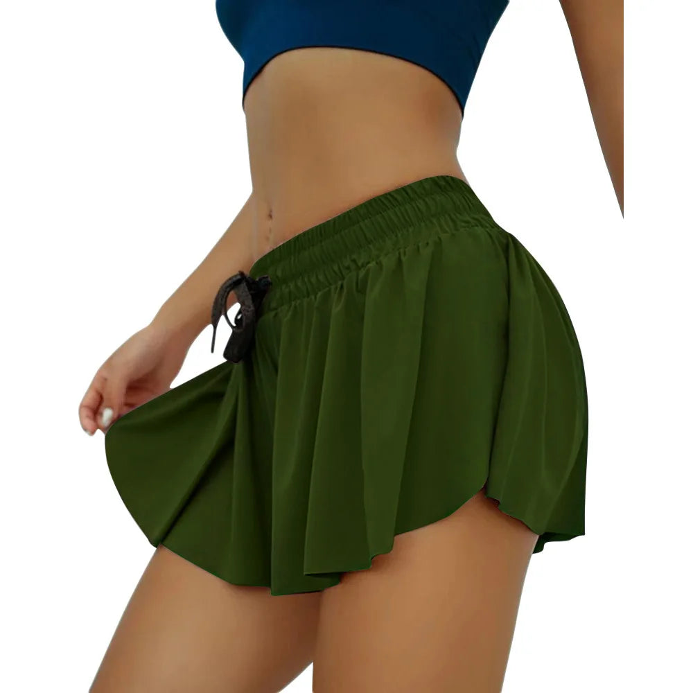 Women Summer Shorts Solid High Waist Casual Sport Pleated Skirt