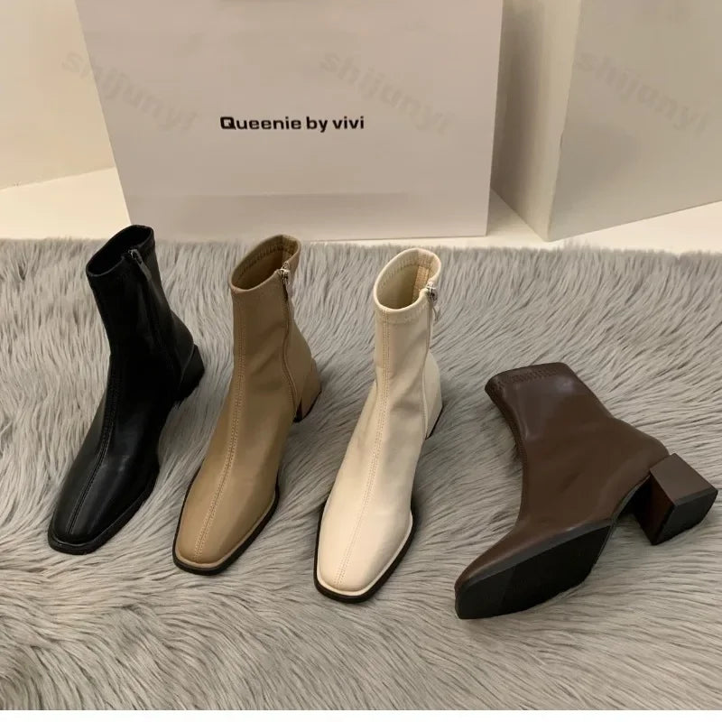 Short boots for women single boots round toe raised waterproof platform bare boots for women