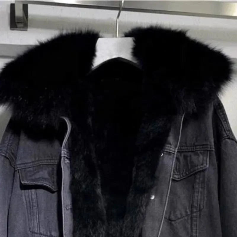 Denim  Basic Fleece Thick Padded Overcoat