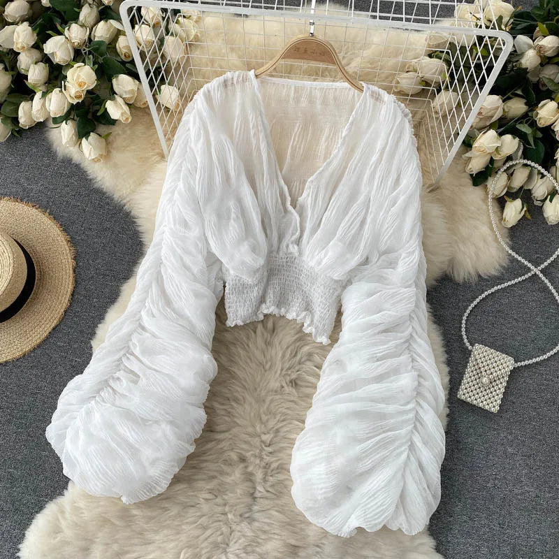 Women Sexy Chiffon Short Blouse