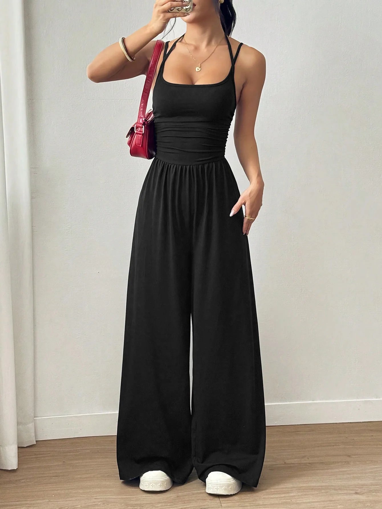 Casual Jumpsuit  Wide Leg Trouser  Sleeveless Sling Silm