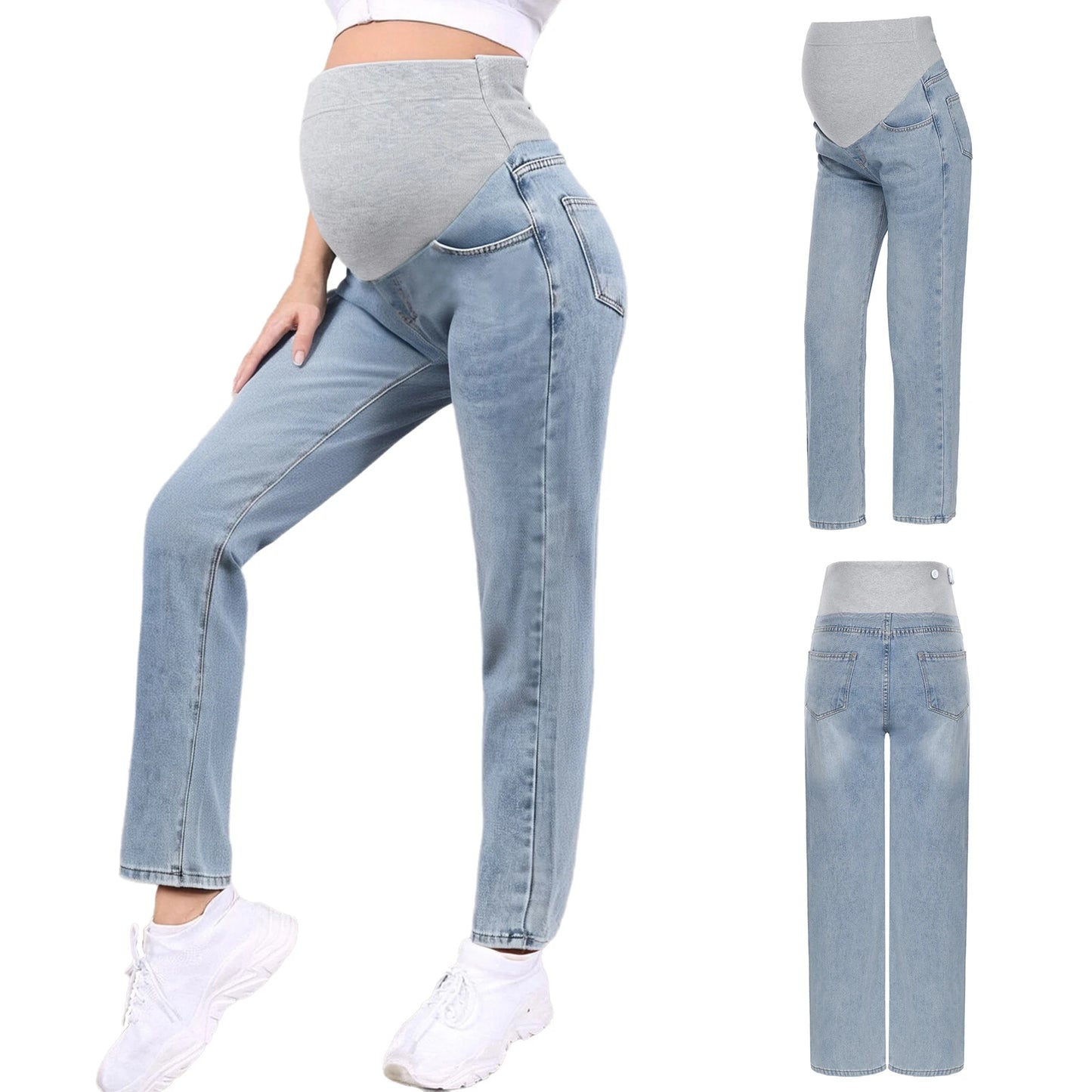 Maternity Jeans Pregnant Women Clothing High Waist Wide-Leg Denim Pants