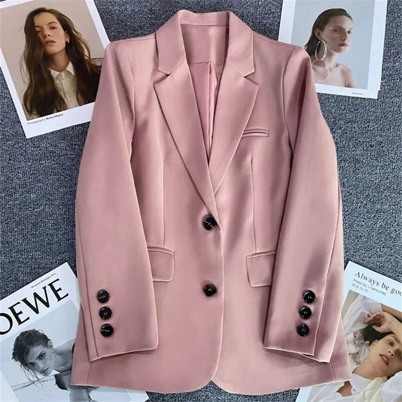 Elegant Office Lady Blazers  Fashion Long Sleeve Single Button Blazer