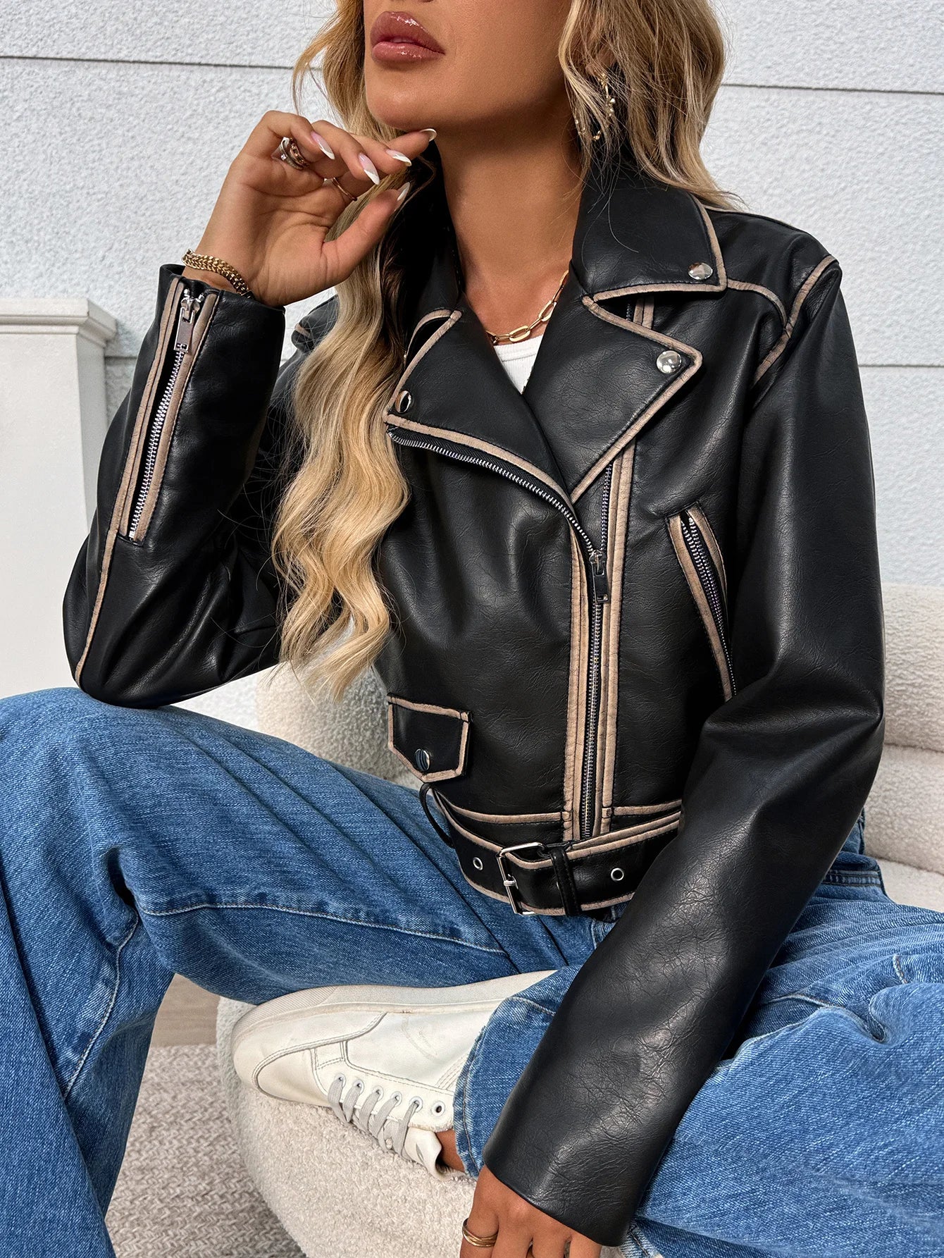 Womens Faux Leather Jackets Bomber Cropped Motorcycle Fall Jackets