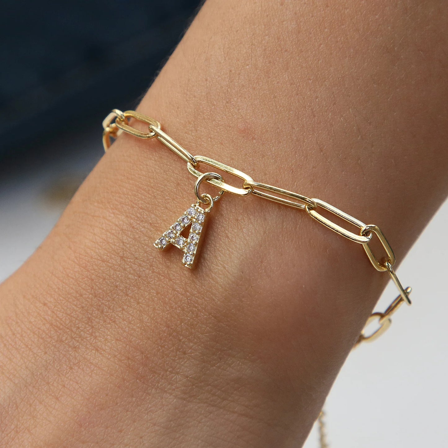 zircon bracelet Initial personalized paperclip bracelet