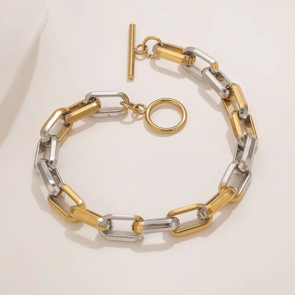 Stainless Steel Bracelets Paper Clip Chain Two-tone Craft