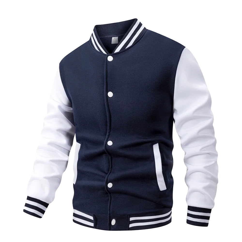 Men's Classic Varsity Baseball Jacket Black & White Color