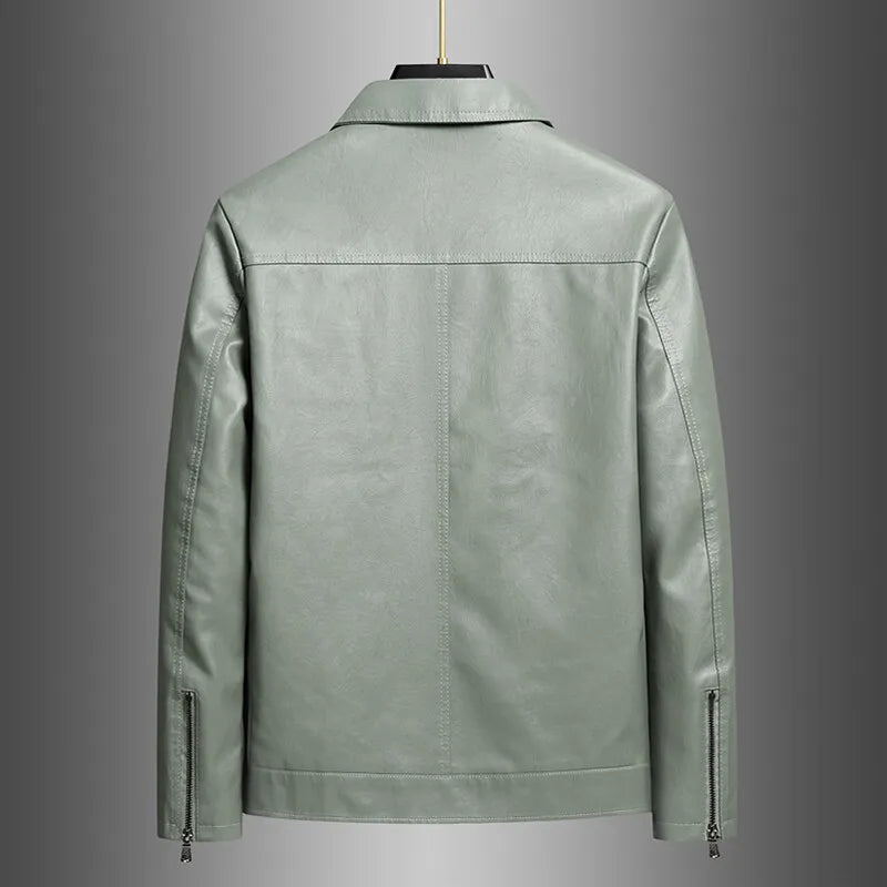 Men's PU Jackets Classic Solid Color Straight-leg