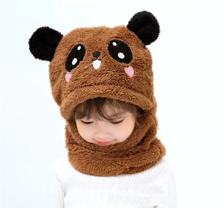 Cartoon Hat for Girls Boys Scarf Thicken Cap Winter Hat for Kids Newborn