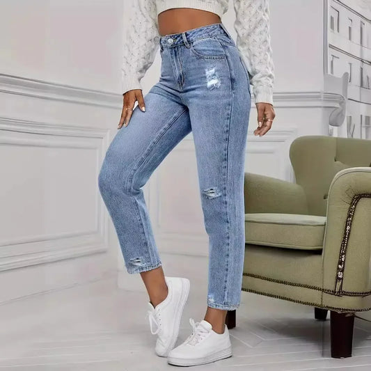 Casual Washed Ripped Jeans for Women