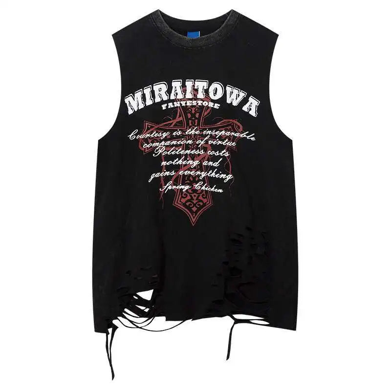 Women Tank Top  Distressed  Gothic Sleeveless T-Shirt