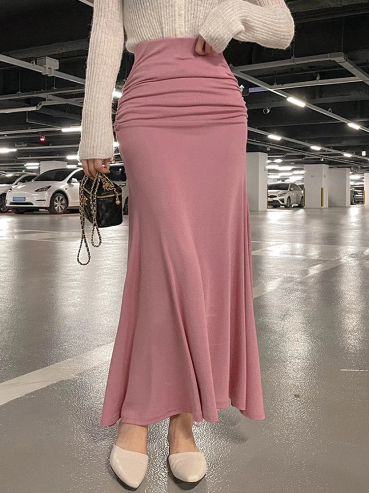 Shirring Satin  High Waisted Skirt