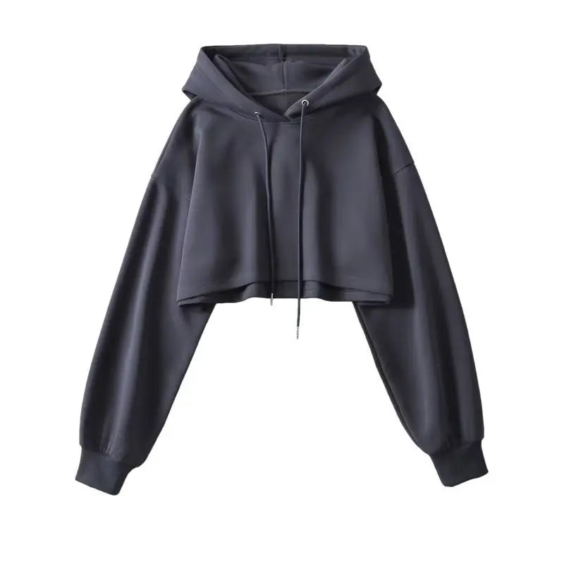 Sexy Short Hooded Sweatshirts Women Long Sleeve Crop Tops