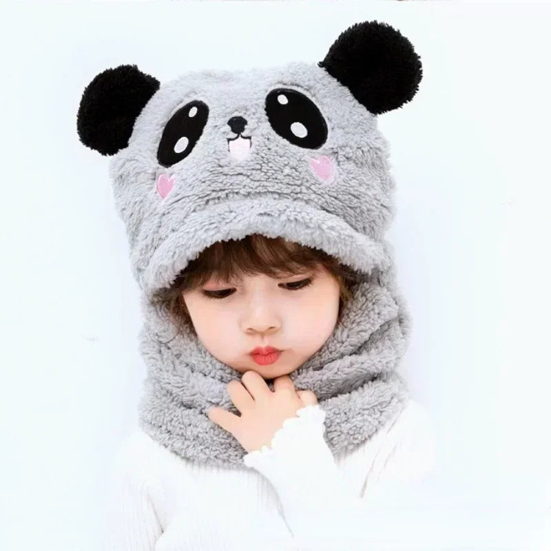 Cartoon Hat for Girls Boys Scarf Thicken Cap Winter Hat for Kids Newborn