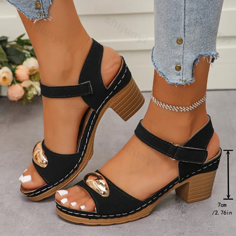 Women's Fashion Sandals New Coarse Heel Leisure Comfortable Open Toes Elegant Sandals