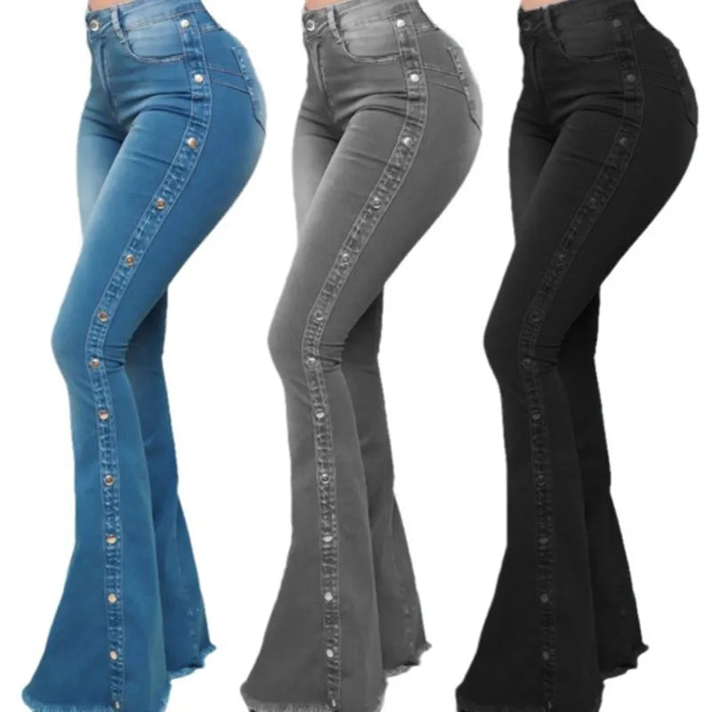 Women's waisted elastic floor speaker jeans