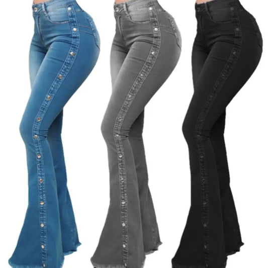 Women's waisted elastic floor speaker jeans