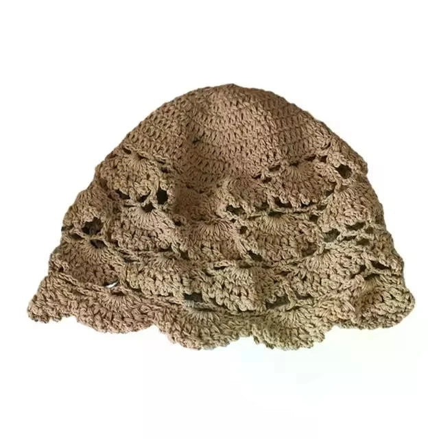 Ladies Hollow Out Lace Jacquard Hat Soft Manual Crochet Knitted Hat