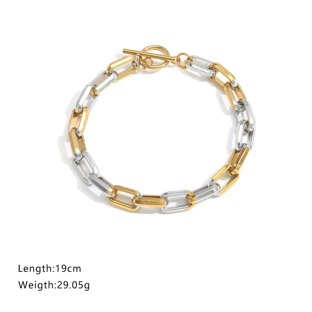 Stainless Steel Bracelets Paper Clip Chain Two-tone Craft