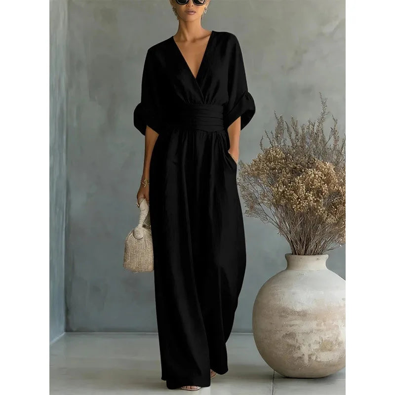 Women's Jumpsuit Fashion High Waist V-neck wide Leg Trousers