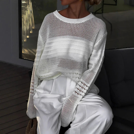 Women's Knit Top Loose Fit Crochet See Through Blouse
