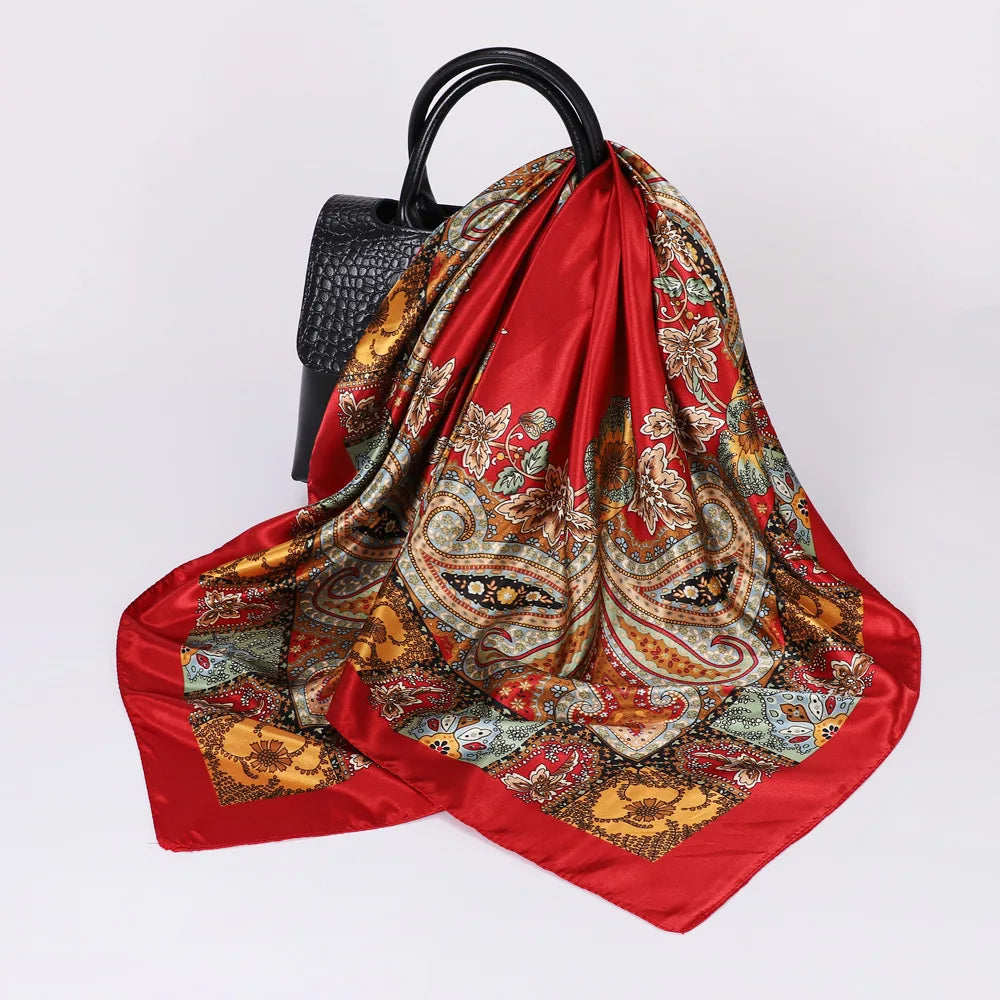 Women Luxury Square Silk Foulard Satin Bandana