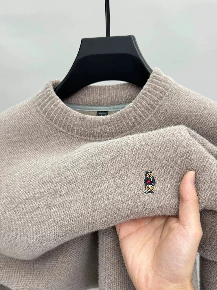 Fashion high-end brand knitted round neck sweater little bear embroidery