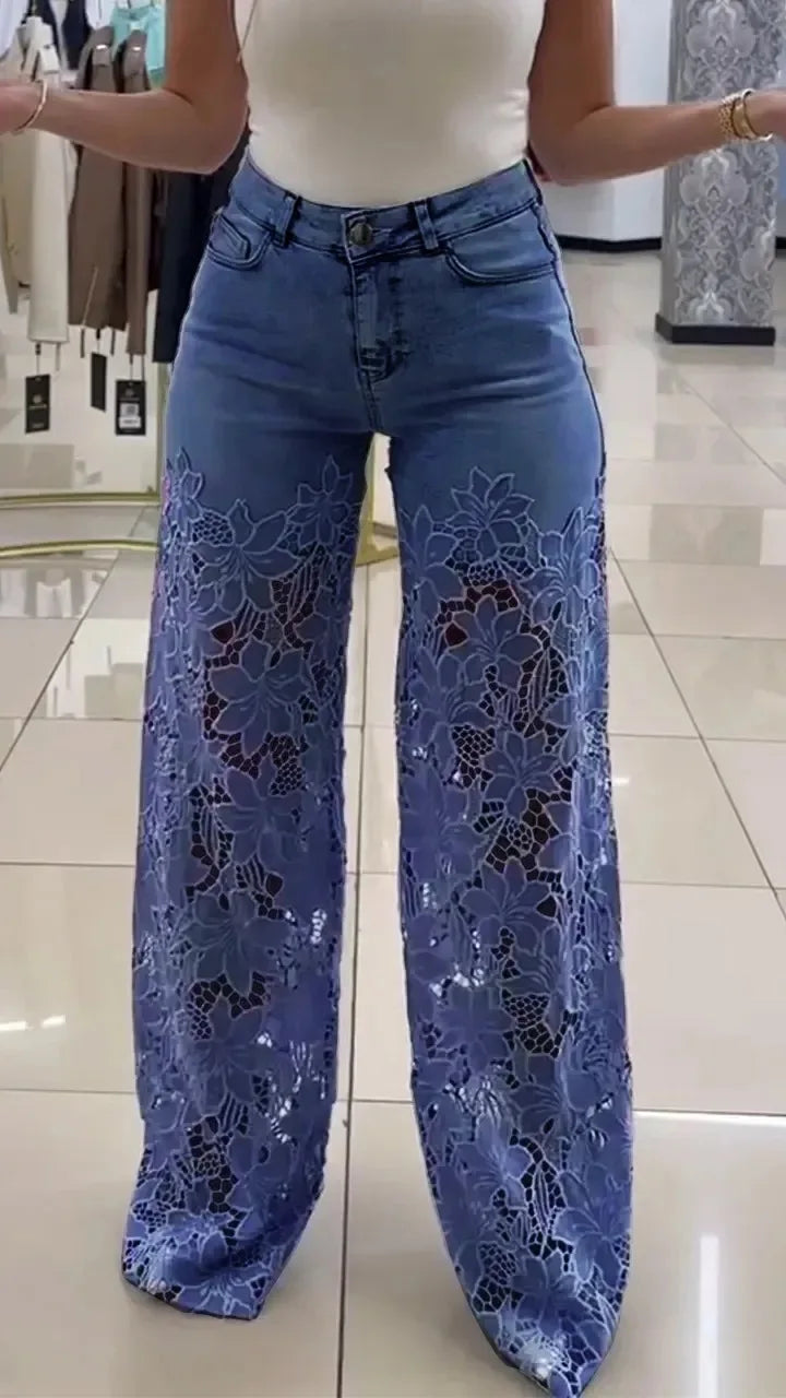 Jeans for Women High Waist Lace Patchwork