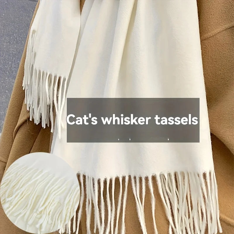 Ladies' tassel white scarf! Thick and warm