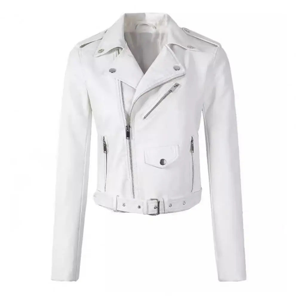 Women Jacket Faux Leather Cargo Overcoat