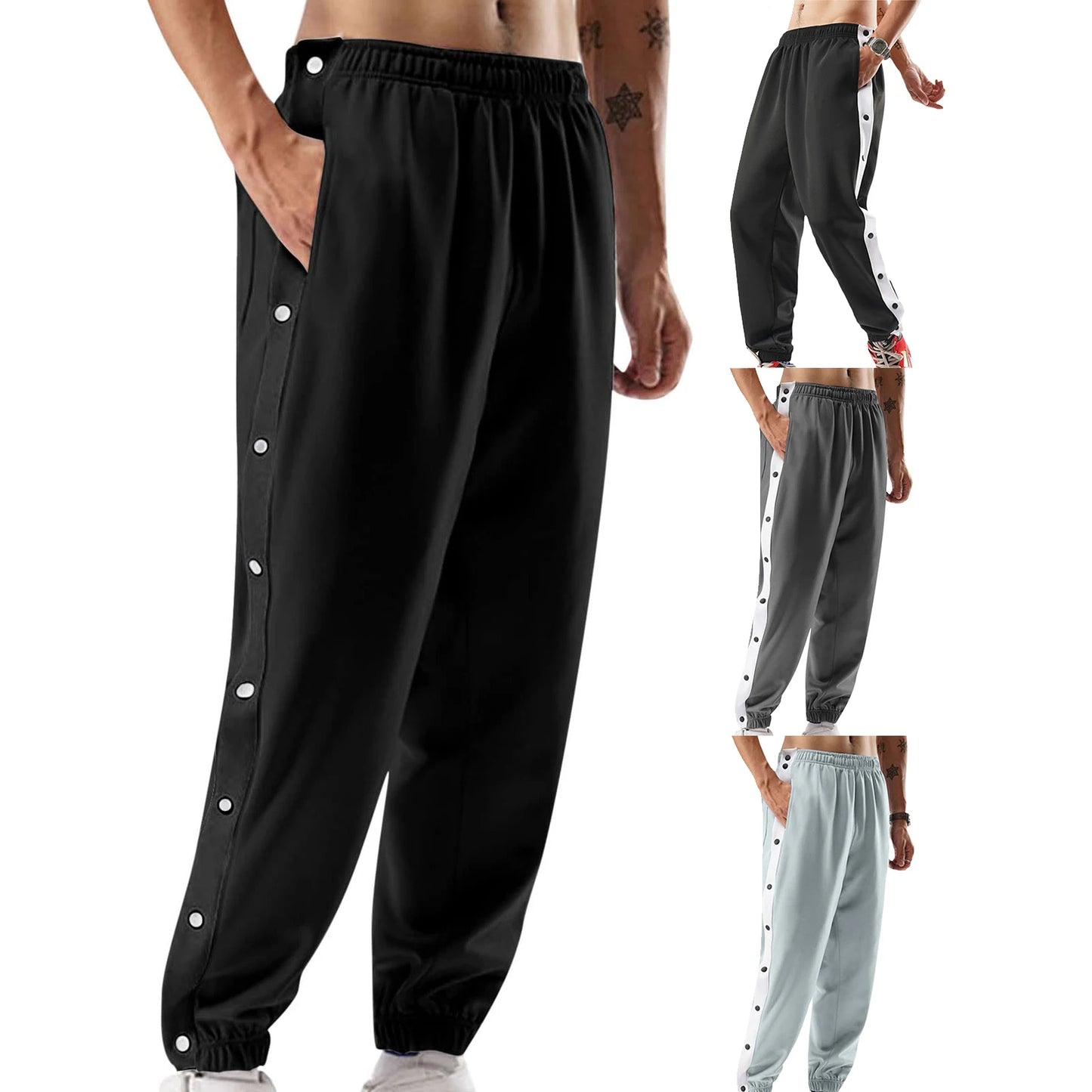 Men's  Pants High Split Snap Button