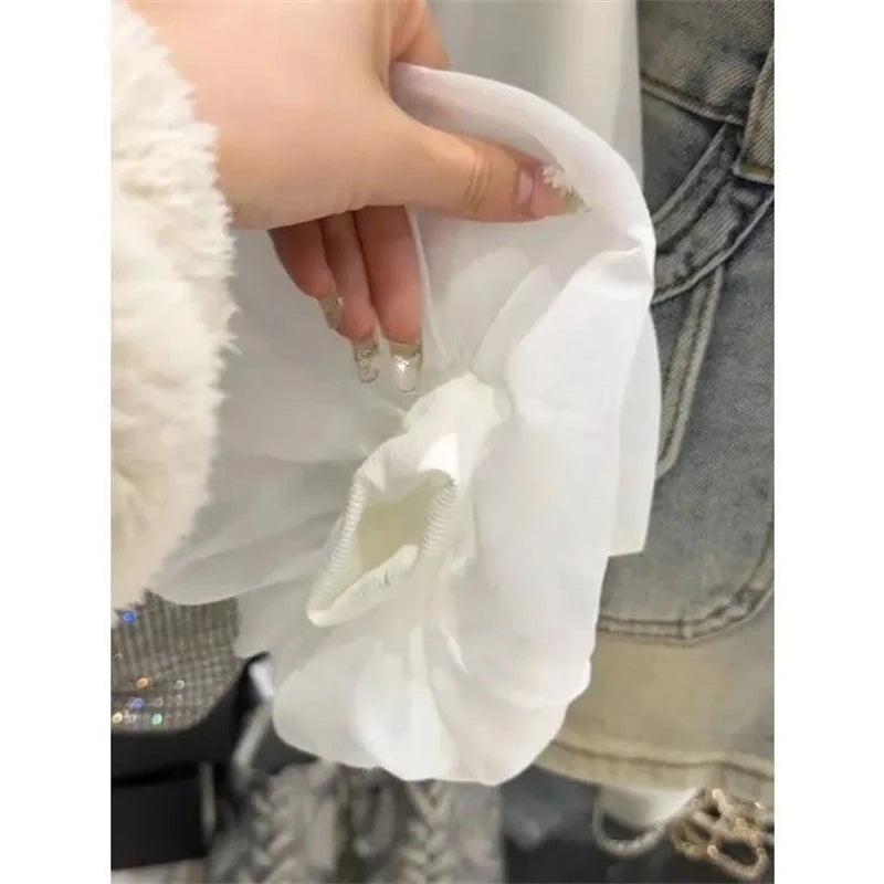 Women Fashion Ruffles Sexy Off Shoulder Blouses 2024 Spring White Sweet Chic Blouse Casual Long Sleeve Slim Tops Blusas De Mujer