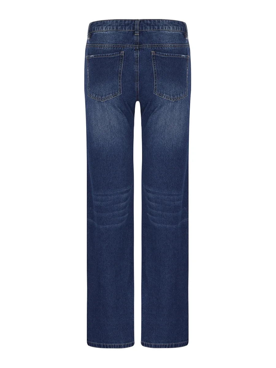 Women Men Denim Pants Casual Ripped Loose Straight Leg Jeans