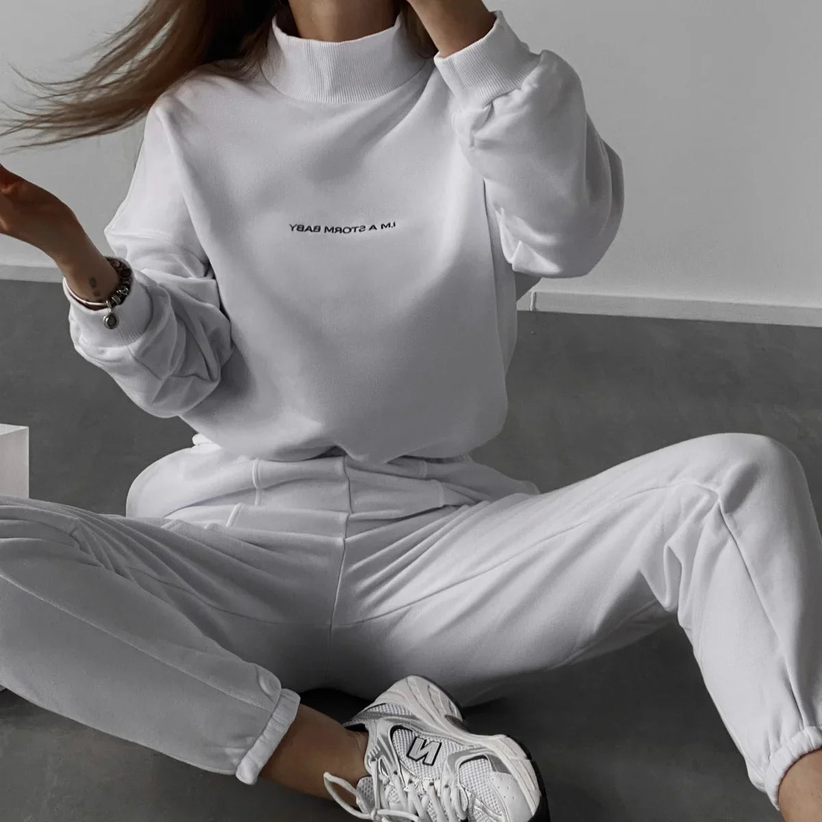 Sweatshirt  pant Women Letter Print Two Piece Set