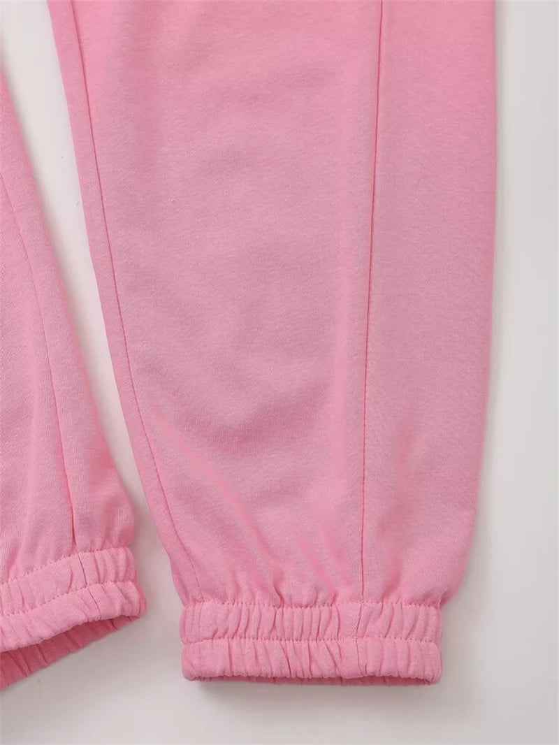 Women's  Cotton Crew Neck Ribbed Slim T-Shirt Jogger Pants Set t