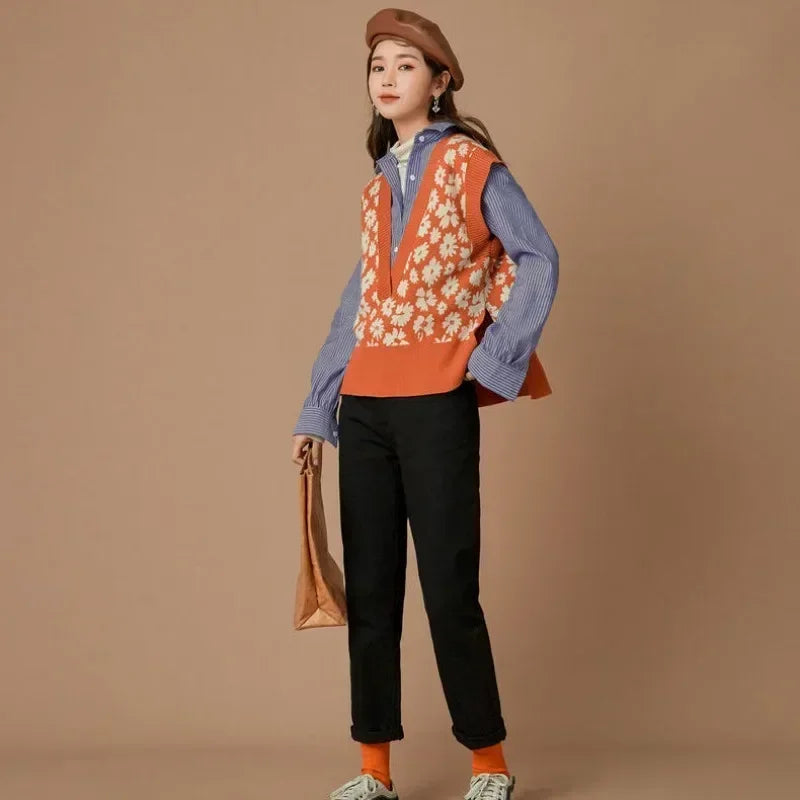 Women's Knitted Vest Kawaii  Solid Printed Waistcoat